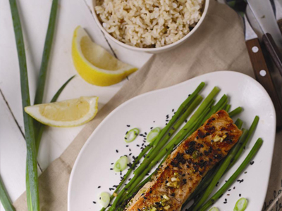 Resep Honey Salmon with Brown Rice 